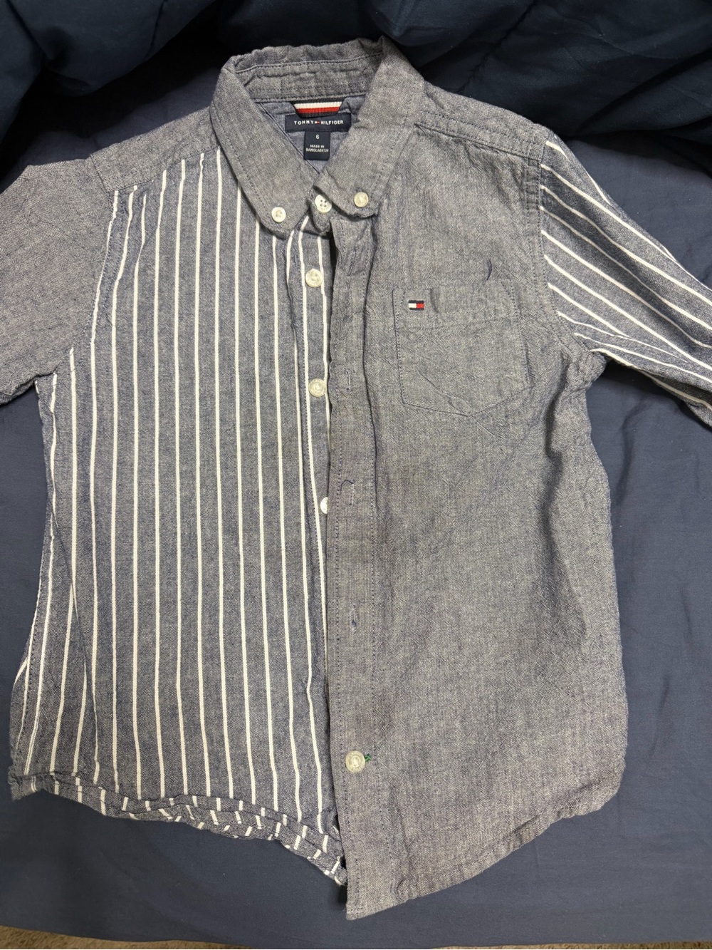 Tommy Hilfiger Navy and White Striped Button-Down Shirt